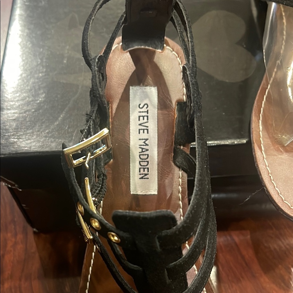 Steve Madden Black and Gold Gladiator Sandals - Picture 2 of 5